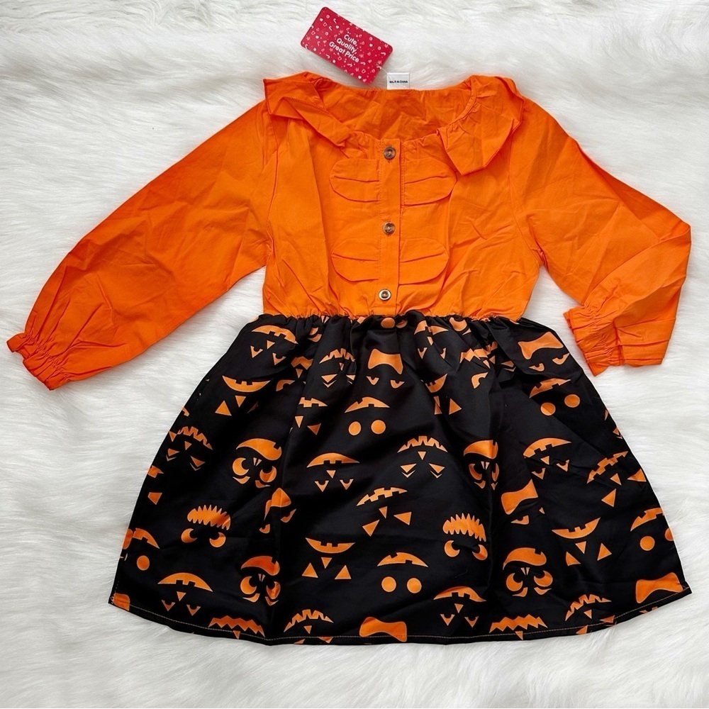 NWT PatPat Girls Toddler Size 6T Orange Black Halloween Dress